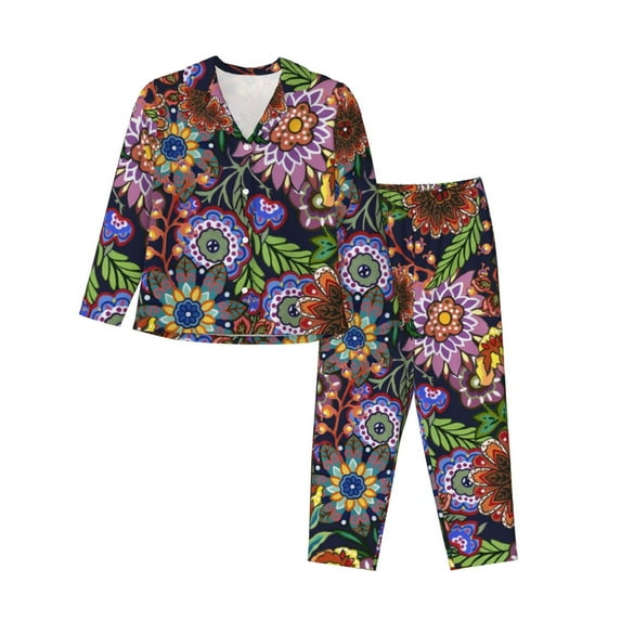 Goofa Vintage Floral Printed Women’s 2 Piece Pajama Set Super,Pajamas Women's Long Sleeve Sleepwear Soft Button Down Loungewear Pjs Lounge Set Nightwear-XX-Large