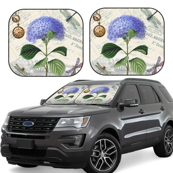Goofa Vintage Flower Pattern 2 Piece Car Windshield Sun Shade Foldable | Front Windshield Shade for Sun, Heat and UV Rays | Sunshade for Car Front Window-Small