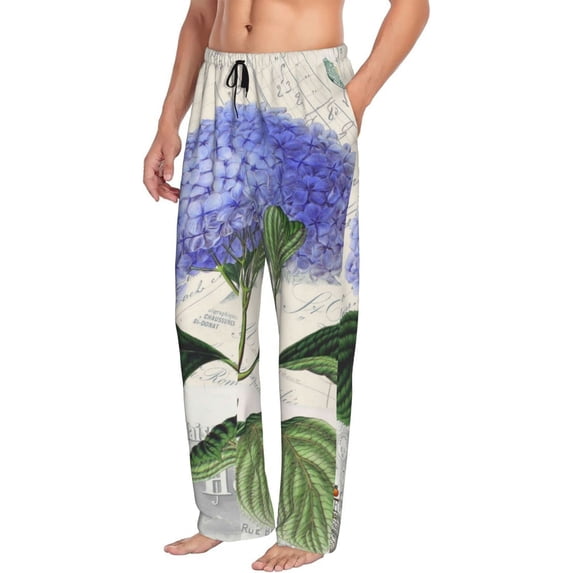 Goofa Vintage Flower Printed Soft Pajama Pants for Men, Wide Leg Comfy Casual Lounge Yoga Pants-Large