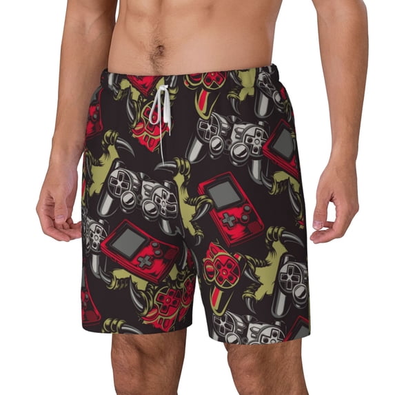 Goofa Vintage Gaming Printed Men's Swim Trunks Board Shorts Quick Dry Mens Swimming Trunks with Compression Liner,Breathable Fit Hawaii Beach Shorts-Large