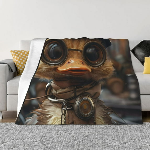 Goofa Vintage Gentleman Duck Pattern Fleece Throw Blanket for Couch, Soft Checkered Flannel Blanket for Sofa, Warm Cozy Decorative Blanket Fall Decor Gift-60"x50"