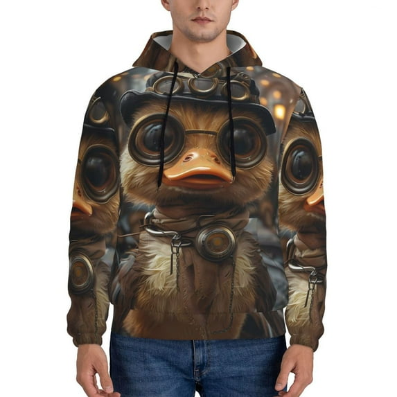 Goofa Vintage Gentleman Duck for Men's Hooded Sweatshirt - Lightweight Pullover Hoodie with Kangaroo Pocket, Perfect for Everyday Wear-XX-Large