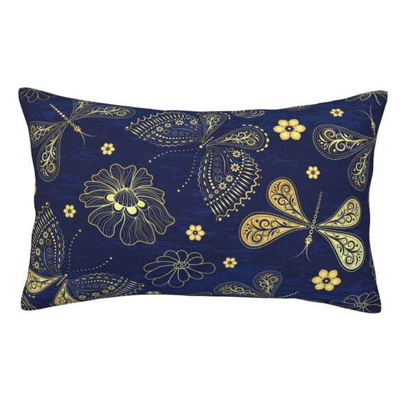 Goofa Vintage Golden Butterfly Print Plush Throw Pillow Case, Soft Velvet with Hidden Zipper, Decorative Cushion Cover for Sofa, Bed, Car, and Home Décor-16"x24"