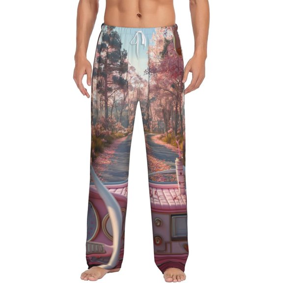 Goofa Vintage Pink Drive View Pattern Printed Soft Pajama Pants for Men, Wide Leg Comfy Casual Lounge Yoga Pants-X-Large