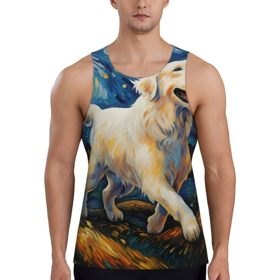 Goofa Vintage Starry Sky Labrador Pattern Men's Workout Tank Top Slim-Fit Tank Quick Dry Fit Muscle Tank Top Beach Tank Top Bodybuilding Sleeveless T Shirt-3X-Large