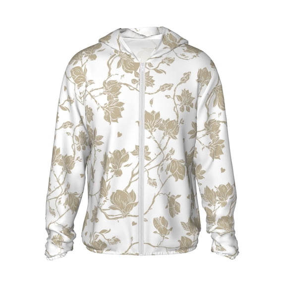 Goofa Vintage Stylized White Color Printed Women's UPF 50+ Sun Protection Hoodie Jacket Lightweight Long Sleeve Sun Shirt for Women with Pocket Hiking Outdoor-Large