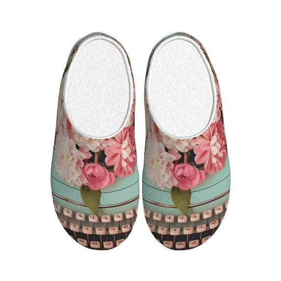 Goofa Vintage Typewriter Floral Print Womens Mens Cotton Lightweight House Slippers , Washable Home Slippers,Indoor Comfy Bedroom Cozy Slippers-44/45