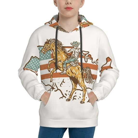 Goofa Vintage Wild West Cowboy Pattern Hooded Sweatshirt for Youth Trendy youth sweatshirt Casual Hoodie for Boys and Girls-Large
