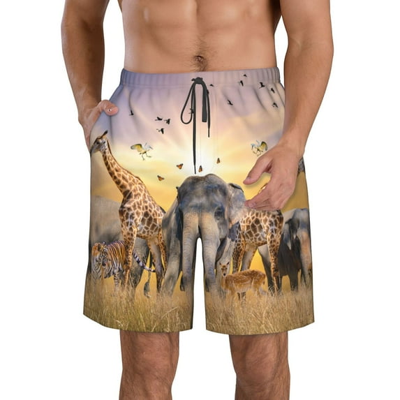 Goofa Vintage Wildlife Protection Printed Mens Swim Trunks Summer Quick Dry Short Beach Swimwear Bathing Suits-Medium