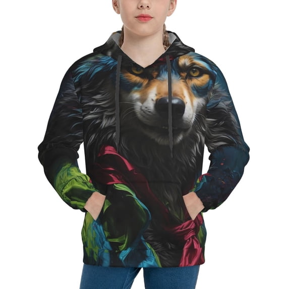 Goofa Vintage Wolf Warrior Pattern Hooded Sweatshirt for Youth Trendy youth sweatshirt Casual Hoodie for Boys and Girls-X-Large