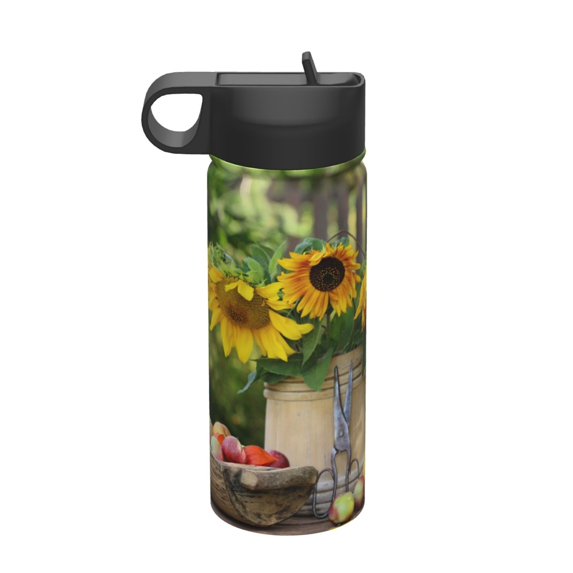 Goofa Vintage Wooden Bucket for Insulated Kettle 18oz Water Bottle Insulated Tumbler with Handle & Flip Straw - Fits in Cup Holder, Leak Resistant Tumbler