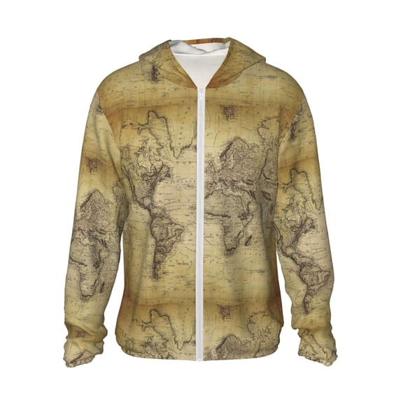 Goofa Vintage World Map Printed Women's UPF 50+ Sun Protection Hoodie Jacket Lightweight Long Sleeve Sun Shirt for Women with Pocket Hiking Outdoor-