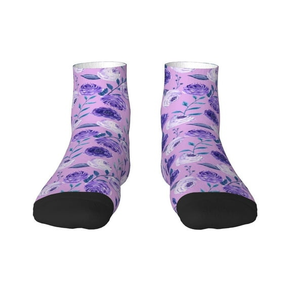 Goofa Violet Pattern Non Slip Socks with Grips for Elderly, Crew Socks Yoga Hospital Socks Cushioned Sole Gripper Socks for Men Women