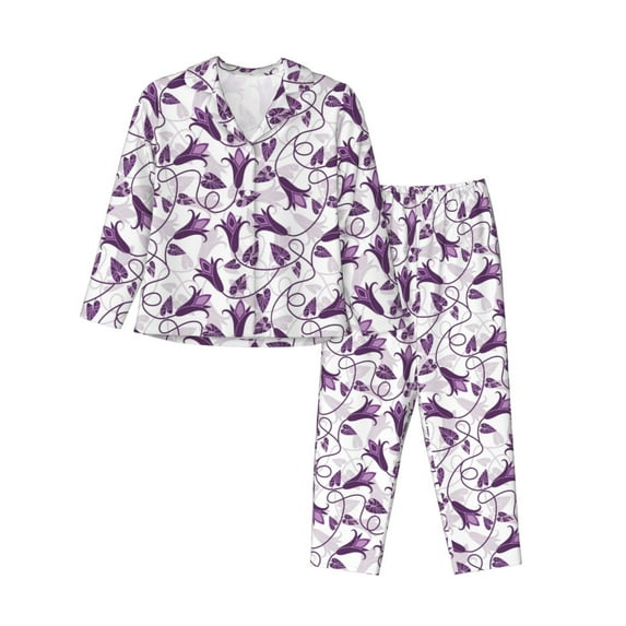 Goofa Violets Flowers Printed Women’s 2 Piece Pajama Set Super,Pajamas Women's Long Sleeve Sleepwear Soft Button Down Loungewear Pjs Lounge Set Nightwear-X-Large