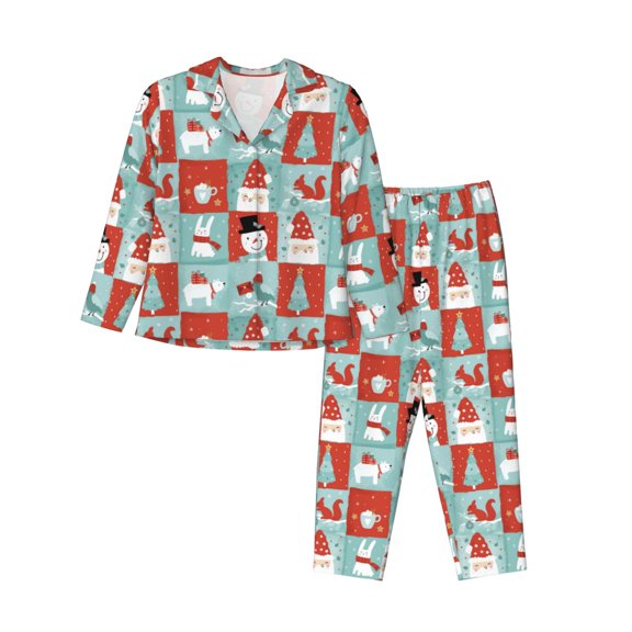 Goofa Warm Christmas Memories Printed Women’s 2 Piece Pajama Set Super,Pajamas Women's Long Sleeve Sleepwear Soft Button Down Loungewear Pjs Lounge Set Nightwear-Medium