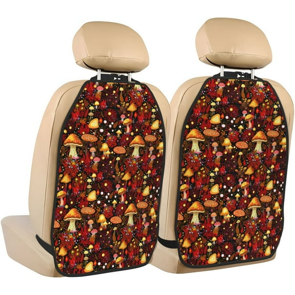 Goofa Warm Plants and Mushrooms Pattern Car Back Seat Protector for Kids (2 Pack) ,Anti-kick Storage Mat for Car Seats,Shields from Footprints