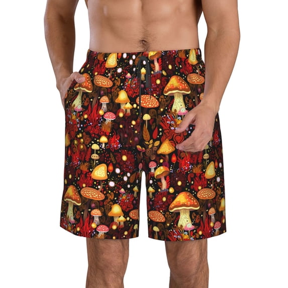 Goofa Warm Plants and Mushrooms Printed Mens Swim Trunks Summer Quick Dry Short Beach Swimwear Bathing Suits-XX-Large