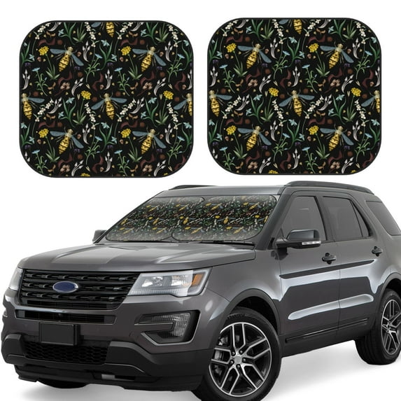 Goofa Wasp and Florals Pattern 2 Piece Car Windshield Sun Shade Foldable | Front Windshield Shade for Sun, Heat and UV Rays | Sunshade for Car Front Window-