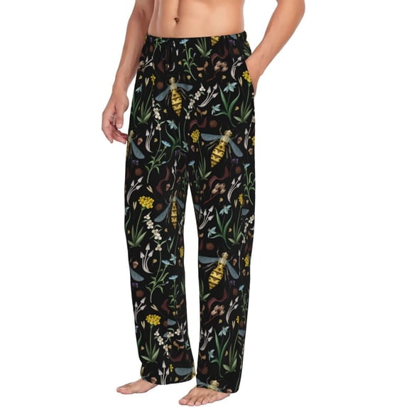 Goofa Wasp and Florals Printed Soft Pajama Pants for Men, Wide Leg Comfy Casual Lounge Yoga Pants-XX-Large