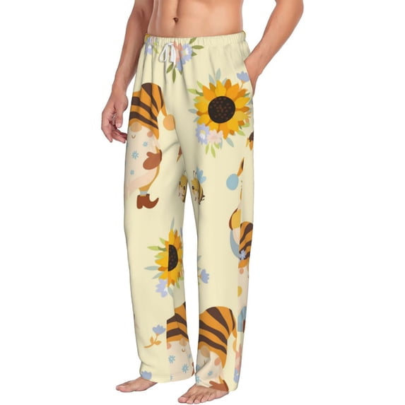 Goofa Watercolor Bee Honey Honeycomb Bee Printed Soft Pajama Pants for Men, Wide Leg Comfy Casual Lounge Yoga Pants-Medium