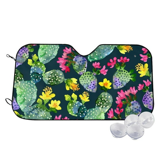 Goofa Watercolor Cactuses Printed Car Windshield Sunshade,Foldable Reflective Sun Visor,UV Protection Heat Blocker Sunshade,Car Cooling Accessory-