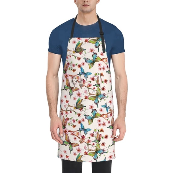 Goofa Watercolor Floral With Butterflies Printed Waterproof Apron 33" Chef Aprons for Men Heavy Duty Chemical Work Apron Adjustable Bib Apron