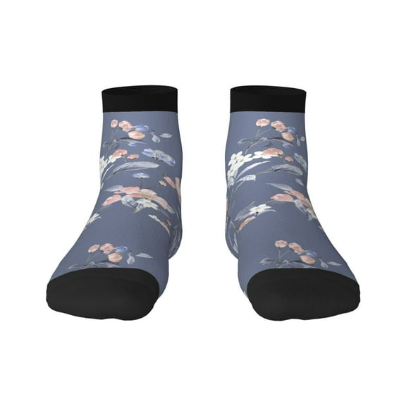 Goofa Watercolor Flowers Butterfly Pattern Non Slip Socks with Grips for Elderly, Crew Socks Yoga Hospital Socks Cushioned Sole Gripper Socks for Men Women