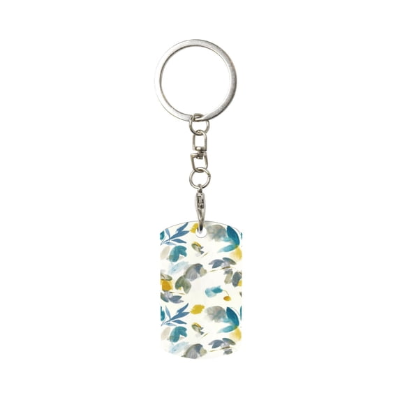 Goofa Watercolor Leaves Printed Rectangular Metal Keychain Bag Charm Floral Charm for Purse Keys Metal Keyring Gift for Women Accessories