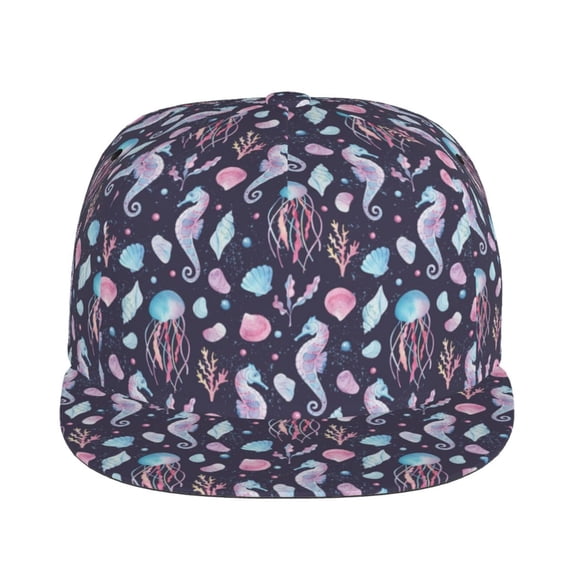 Goofa Watercolor Marine Animals Printed Men's Baseball Cap,Straight Brim Hat,Golf Dad Hat,Versatile Style,Sun Protection Cap,Travel Hat