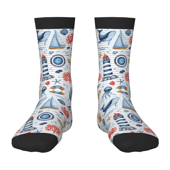 Goofa Watercolor Nautical Pattern Children's Crew Socks, Kids' Daily Wear and Sports Socks, Breathable Socks, Sports Socks, Moisture-Wicking Socks for Children