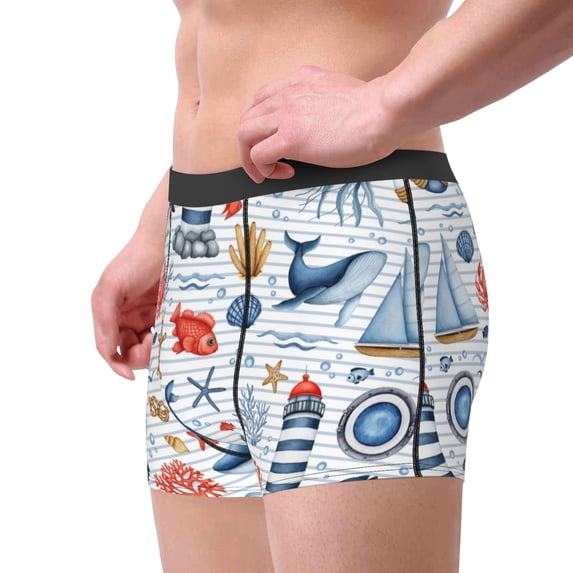 Goofa Watercolor Nautical Printed Men's Boxer Briefs Underwear, Moisture-Wicking Underwear, Trunk,Soft and Breathable Cotton Underwear-Small