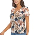 thumbnail image 1 of Goofa Watercolor Plants Pattern Womens Deep V Neck Low Cut Tops Casual Summer Short Sleeve Ribbed Knit T-Shirts-X-Large, 1 of 5