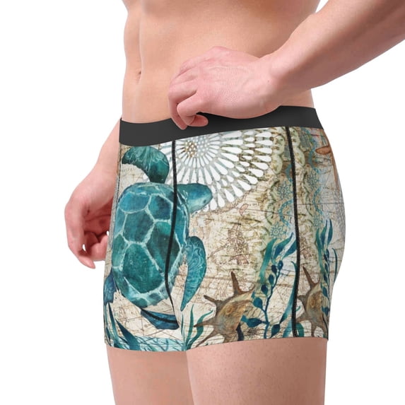 Goofa Watercolor Sea Turtle Printed Men's Boxer Briefs Underwear, Moisture-Wicking Underwear, Trunk,Soft and Breathable Cotton Underwear-XX-Large