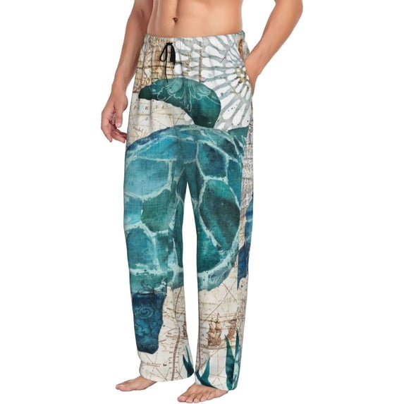 Goofa Watercolor Sea Turtle Printed Soft Pajama Pants for Men, Wide Leg Comfy Casual Lounge Yoga Pants-