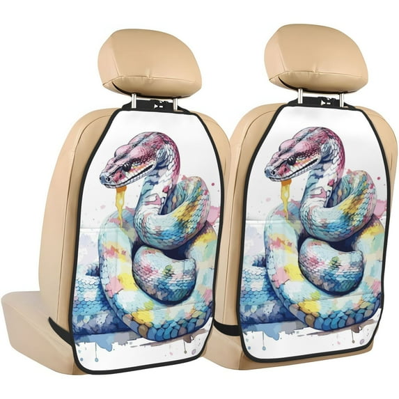 Goofa Watercolor Snake Pattern Car Back Seat Protector for Kids (2 Pack) ,Anti-kick Storage Mat for Car Seats,Shields from Footprints