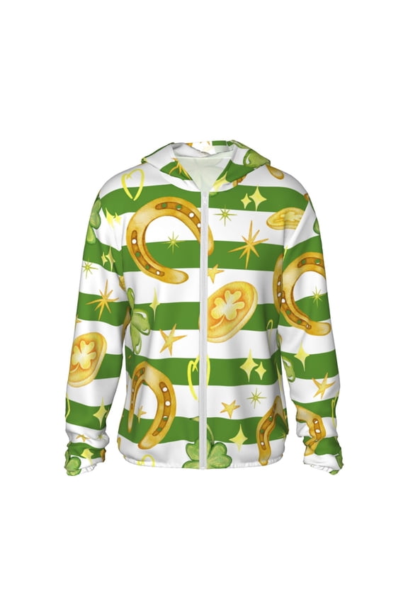 Watercolor St Patrick Day Printed Women's UPF 50+ Sun Protection Hoodie Jacket Lightweight Long Sleeve Sun Shirt for Women with Pocket Hiking Outdoor-X-Large