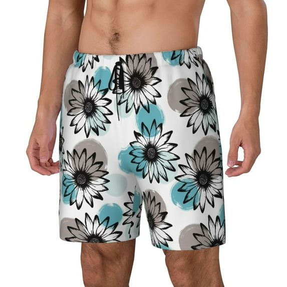 Goofa Watercolor Sunflower Printed Men's Swim Trunks Board Shorts Quick Dry Mens Swimming Trunks with Compression Liner,Breathable Fit Hawaii Beach Shorts-3X-Large
