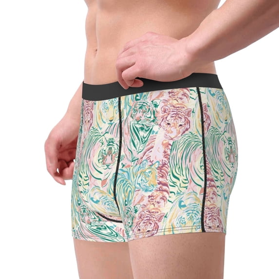 Goofa Watercolor Tiger Printed Men's Boxer Briefs Underwear, Moisture-Wicking Underwear, Trunk,Soft and Breathable Cotton Underwear-XX-Large