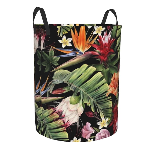 Goofa Watercolor Tropical Flowers Printed Circular Hamper,Laundry Basket with Handles,Storage Baskets Foldable,Large Capacity Laundry Hamper-Small