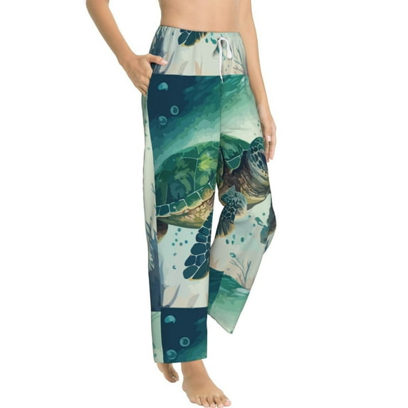 Goofa Watercolor Turtle1 Printed Soft Pajama Pants for Women, Wide Leg Comfy Casual Lounge Yoga Pants-XX-Large