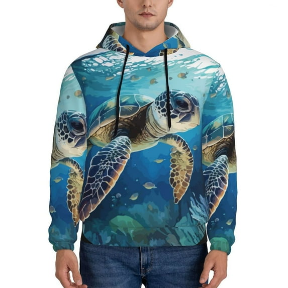 Goofa Watercolor Turtle4 for Men's Hooded Sweatshirt - Lightweight Pullover Hoodie with Kangaroo Pocket, Perfect for Everyday Wear-Medium
