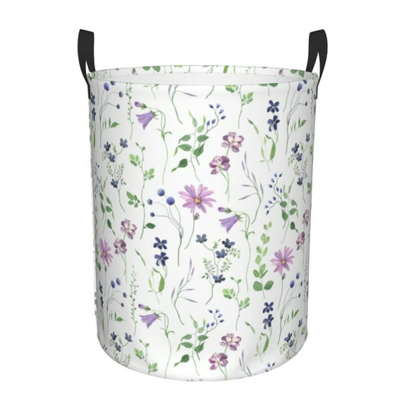 Goofa Watercolor Wildflower Printed Circular Hamper,Laundry Basket with Handles,Storage Baskets Foldable,Large Capacity Laundry Hamper-