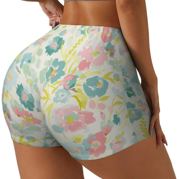 Goofa Watercolor Wildflowers Printed Workout Shorts Women Seamless Scrunch Butt Lifting High Waisted Gym Booty Shorts Elastic Workout Shorts-X-Large