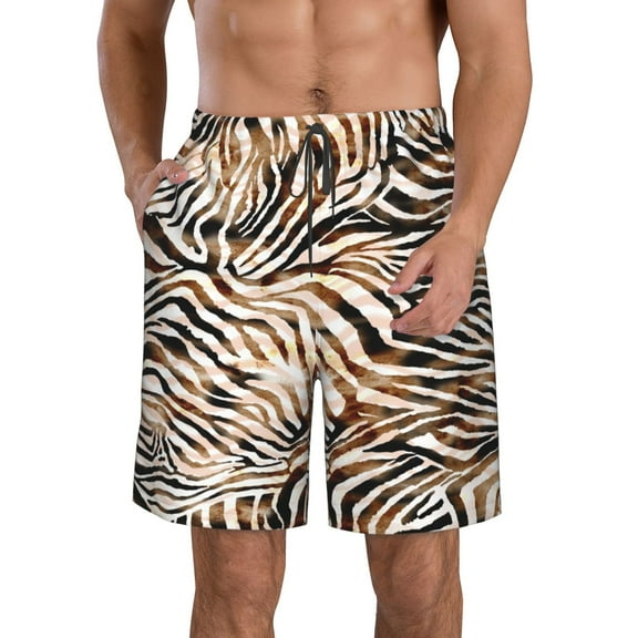 Goofa Watercolor Zebra Printed Mens Swim Trunks Summer Quick Dry Short Beach Swimwear Bathing Suits-Small