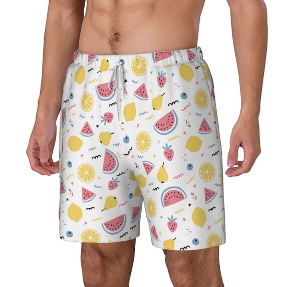 Goofa Watermelon And Lemon Printed Men's Swim Trunks Board Shorts Quick Dry Mens Swimming Trunks with Compression Liner,Breathable Fit Hawaii Beach Shorts-3X-Large