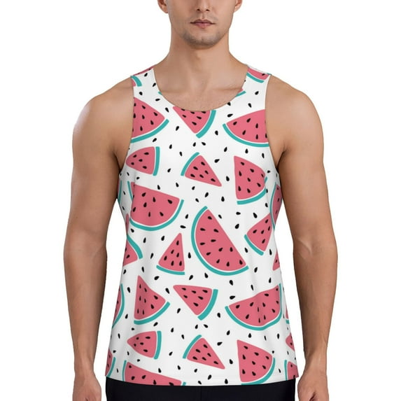 Goofa Watermelon Pattern Men's Workout Tank Top Slim-Fit Tank Quick Dry Fit Muscle Tank Top Beach Tank Top Bodybuilding Sleeveless T Shirt-Large
