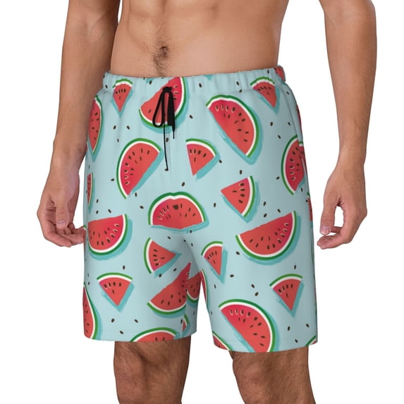 Goofa Watermelon Printed Men's Swim Trunks Board Shorts Quick Dry Mens Swimming Trunks with Compression Liner,Breathable Fit Hawaii Beach Shorts-X-Large
