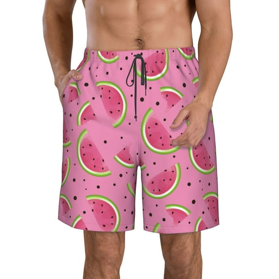 Goofa Watermelon Printed Mens Swim Trunks Summer Quick Dry Short Beach Swimwear Bathing Suits-Large