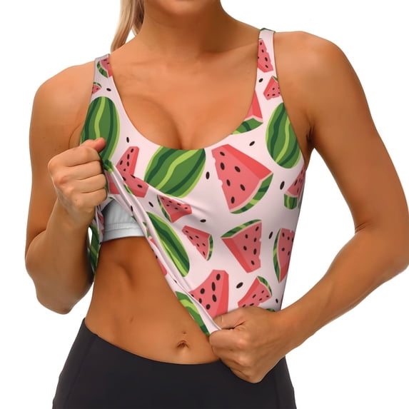 Goofa Watermelon Printed Sports Bras for Women, High Impact Running Bra Workout Crop Tank Tops Longline Sports Bra Push up-X-Large