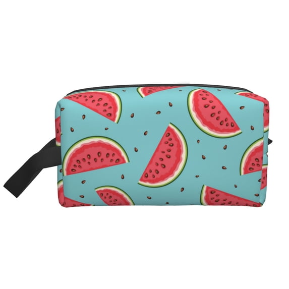Goofa Watermelon Printed Toiletry Bag with Handle,Large Capacity Travel Makeup Cosmetic Bag for Women, Carry on Airport Airline Compliant Bag